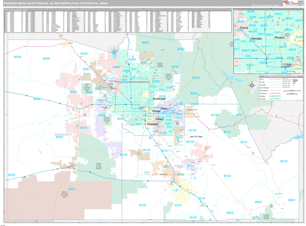 Phoenix-Mesa-Scottsdale Metro Area Wall Map